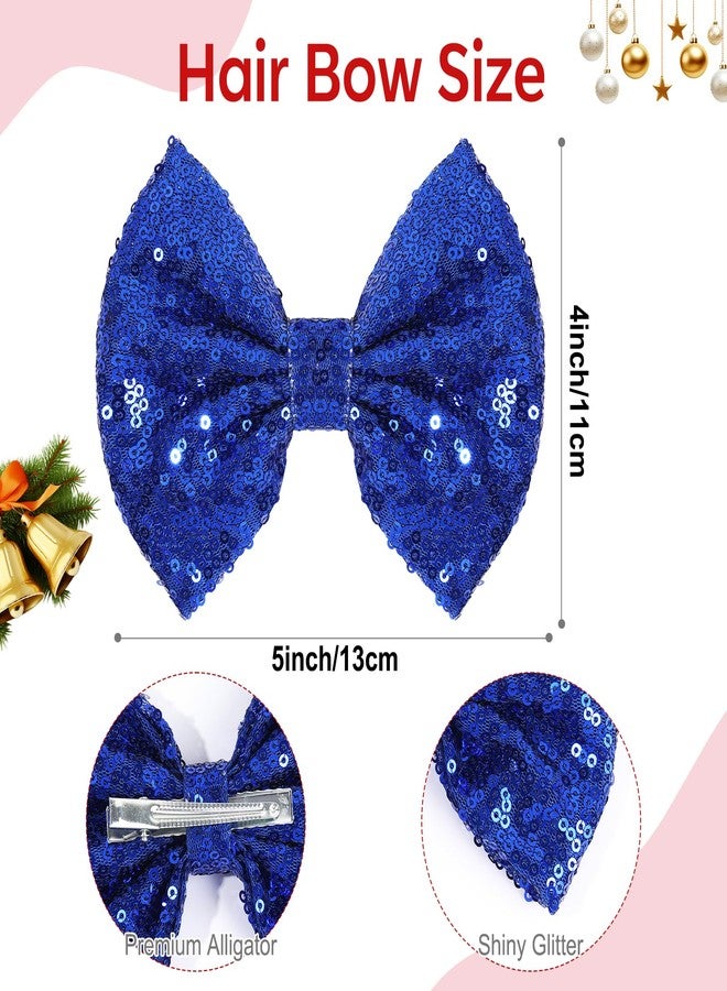 CN 5 Inch Blue Glitter Hair Bows for Girls Alligator Clips Sparkly Sequin Hair Accessories for Kids Toddler Women on Birthday Wedding Christmas and Party - Image 3